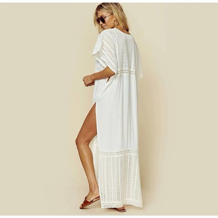 Boutique Boho White Caftan Beach Swim Coverup Maxi Dress - One Size, from PanacheProse