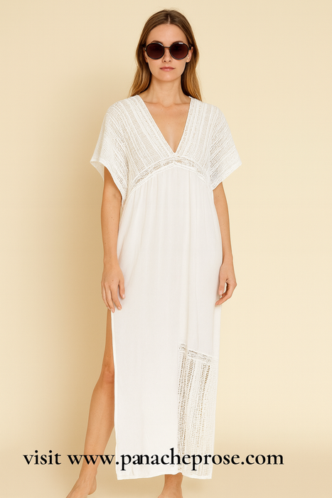 Boutique Boho White Caftan Beach Swim Coverup Maxi Dress - One Size, from PanacheProse