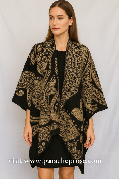 Boutique Coverup Jacquard  Poncho Reversible Cute Super Soft - One Size, from PanacheProse