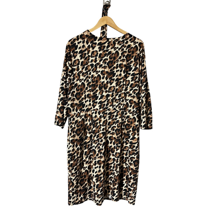 TACERA V Neck 3/4 MIDI Leopard Print Women's Plus Casual Adult Dress