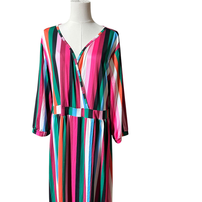 Colourful Striped Keyhole Back Maxi Dress – Size 2XL