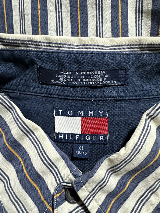 Vintage Tommy Hilfiger Striped Shirt XL Blue Cotton