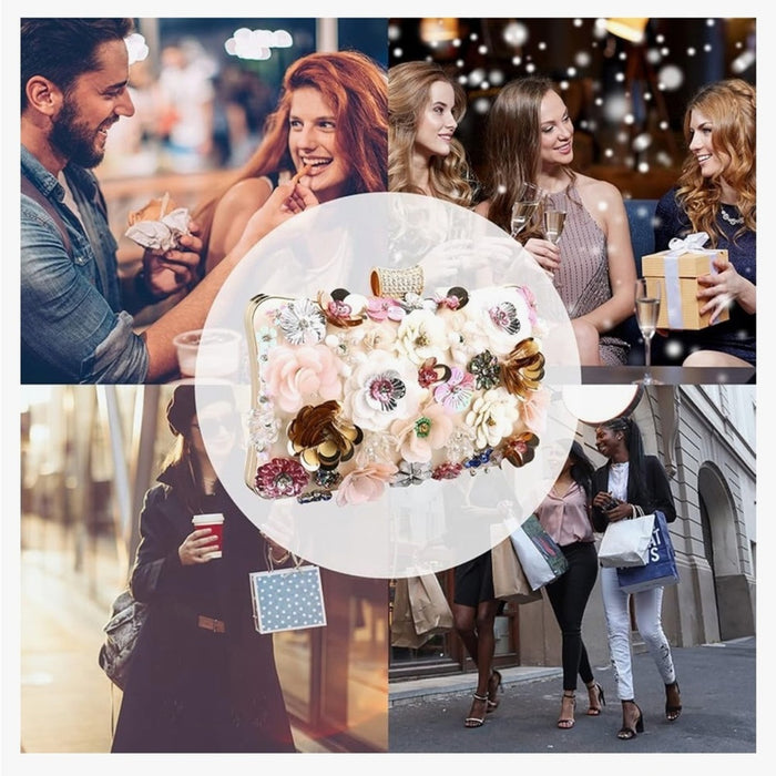 Colorful Floral Evening Clutch Rhinestone Embellished Handbag - From PanacheProse