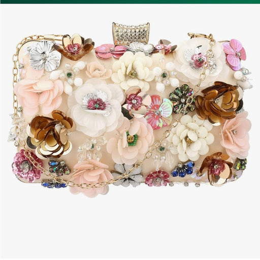Colorful Floral Evening Clutch Rhinestone Embellished Handbag - From PanacheProse