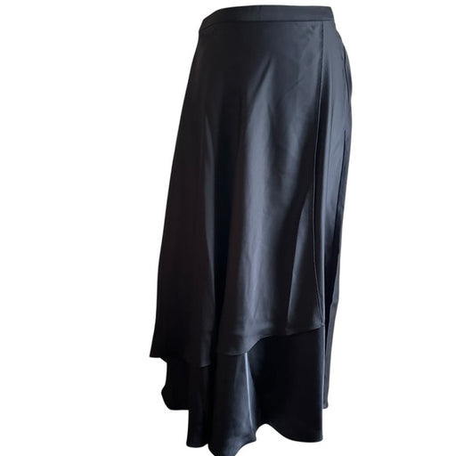 Crown & Ivy Black Tiered Satin Elastic Waist Midi Skirt – Size XL, from PanacheProse
