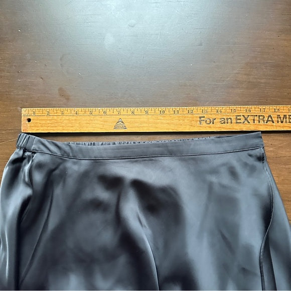 Crown & Ivy Black Tiered Satin Elastic Waist Midi Skirt – Size XL, from PanacheProse