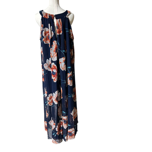 Floral Elegance's Navy Blue Floral Halter Maxi Dress – Size 18W