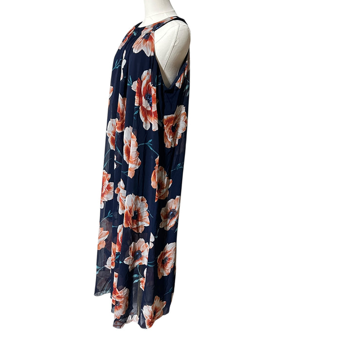 Floral Elegance's Navy Blue Floral Halter Maxi Dress – Size 18W
