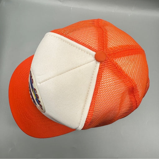 Designer Ward Cap Vintage Pismo Coast Village Trucker Hat – Orange & White Snapback M/L from PanacheProse