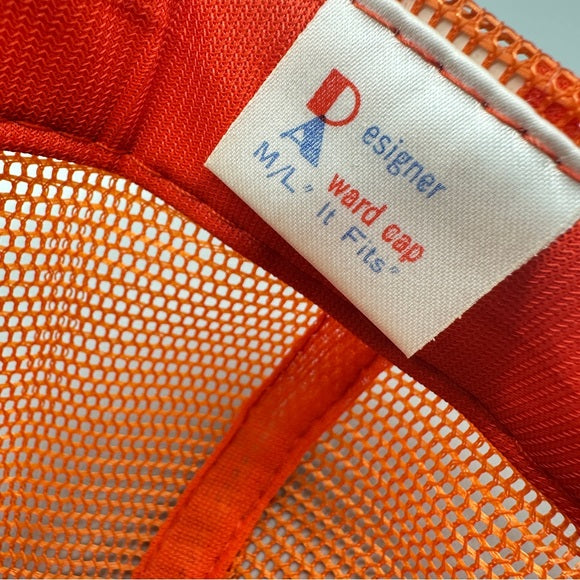 Designer Ward Cap Vintage Pismo Coast Village Trucker Hat – Orange & White Snapback M/L from PanacheProse