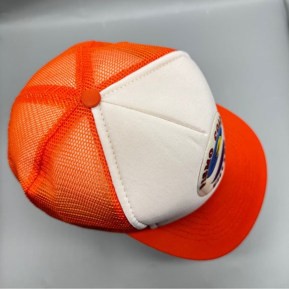 Designer Ward Cap Vintage Pismo Coast Village Trucker Hat – Orange & White Snapback M/L from PanacheProse