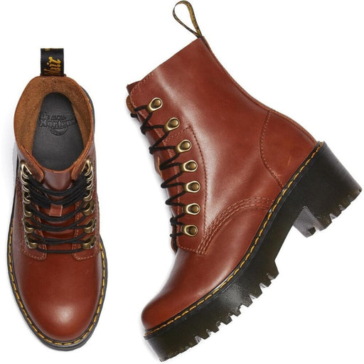 Dr. Martens Heeled Boot Women Red Leona Leather Fashion Boot - , from PanacheProse