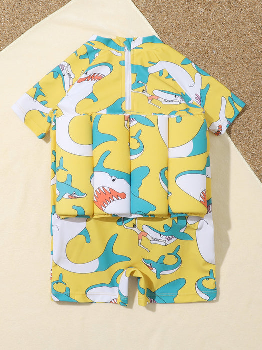 Children's Buoyancy Swimsuit Cartoon Print Swimwear Kid One-Piece Floating Rash Guards Bathing Clothes Boys Girls Swimming Suits