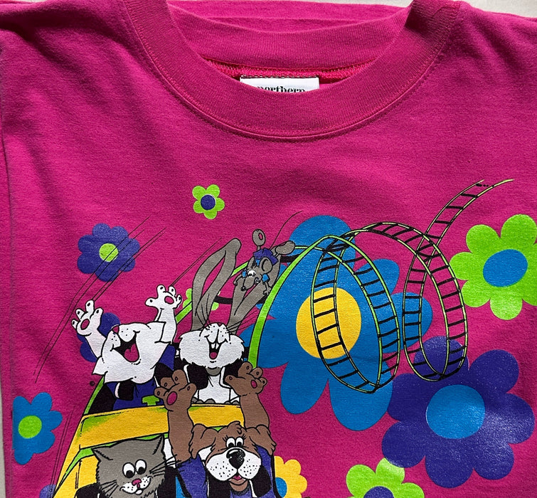 Vintage Pink Graphic Tee L Cotton Floral Cartoon