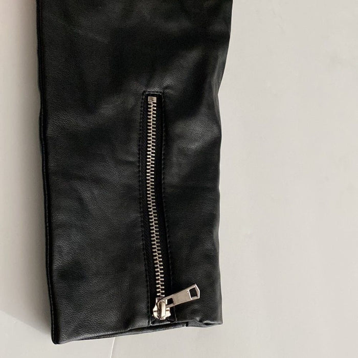 Faux Leather Women’s Color SolidLong Sleeves Zip  Black Jacket - Size S, M, L , from PanacheProse