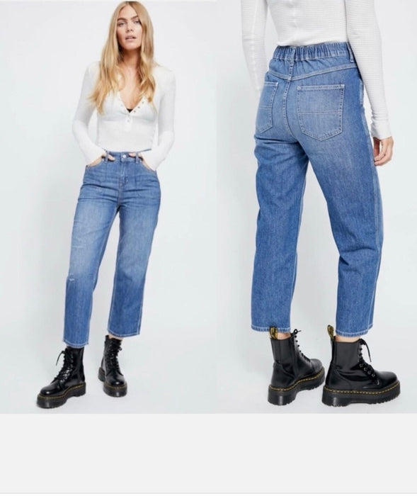 Panacheprose Free People Women’s Baby Barrel Crop Admiral Mom Blue Size Small Jeans