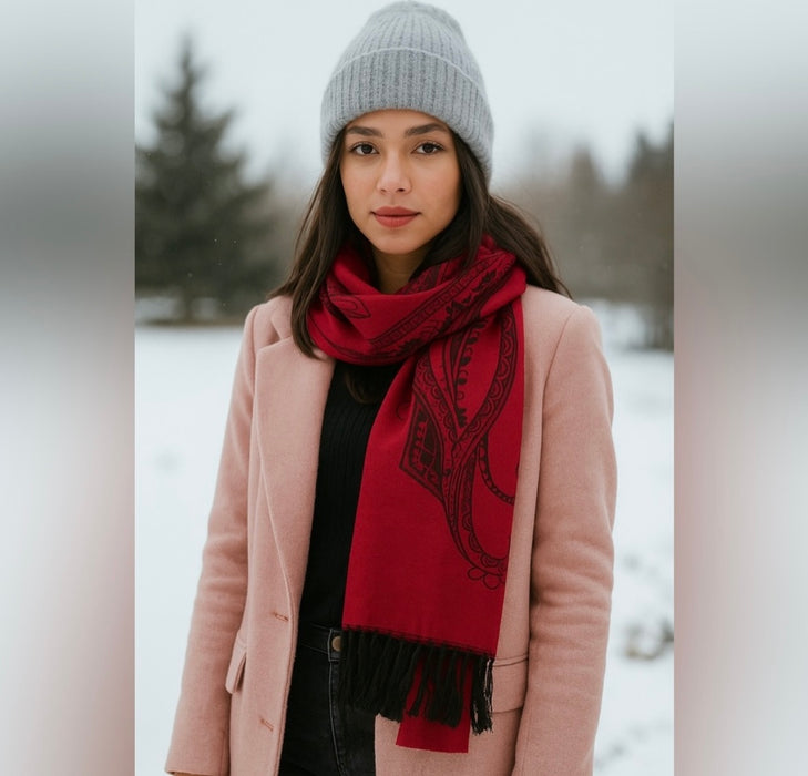 Pashmina Soft Silky Reversible Patsley Shawl Wrap Scarf W/ Fringes