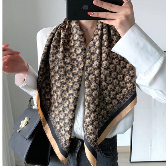 Golden Shell Elegance Silk Scarf - Black & gold From PanacheProse