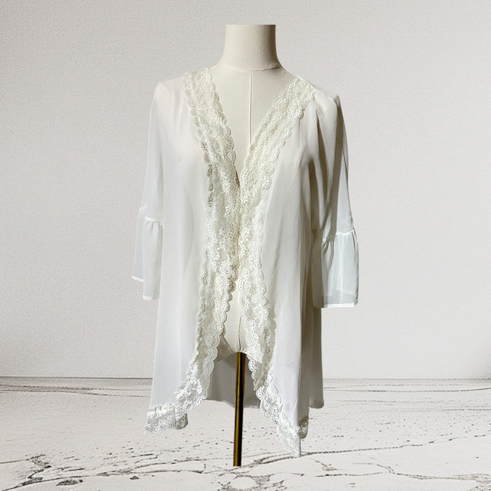 Aceshin Elegant White Lace Trim Women's Top Kimono