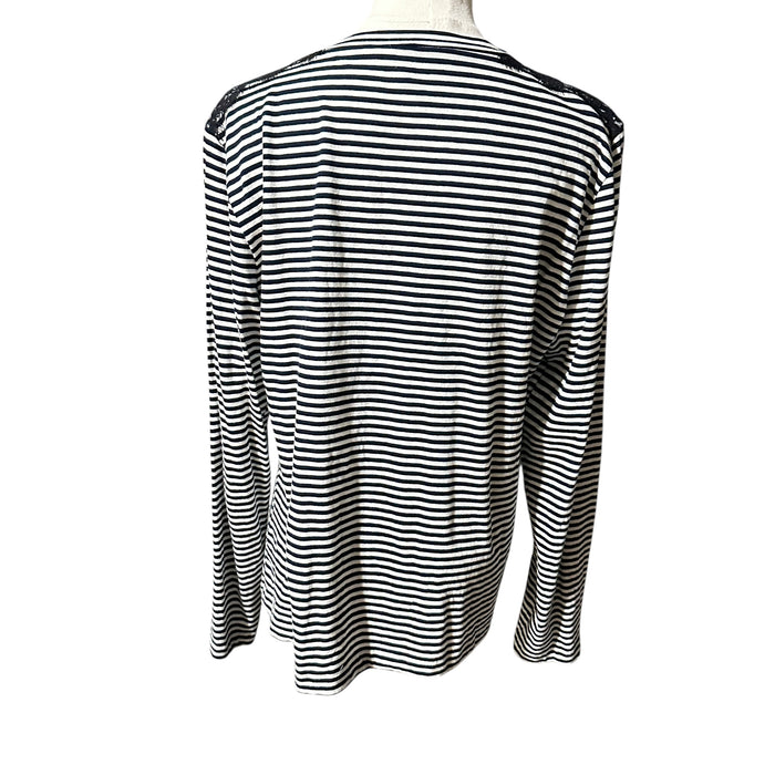 J.Crew Women’s Black & White Striped Lace Insert Long Sleeve Top – Size Large from PanacheProse