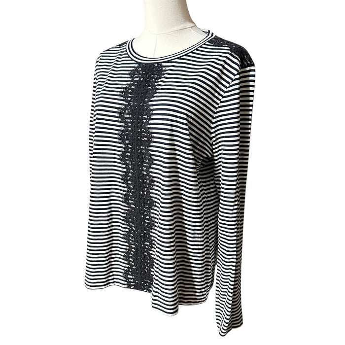 J.Crew Women’s Black & White Striped Lace Insert Long Sleeve Top – Size Large from PanacheProse