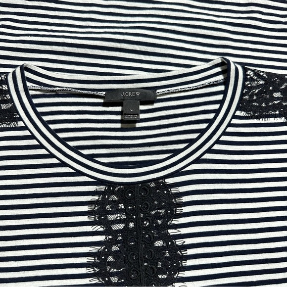 J.Crew Women’s Black & White Striped Lace Insert Long Sleeve Top – Size Large from PanacheProse
