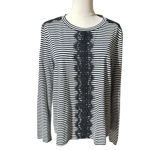 J.Crew Women’s Black & White Striped Lace Insert Long Sleeve Top – Size Large from PanacheProse