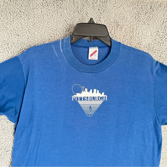  Jerzees Vintage Rare Find Mens Blue Graphic T-Shirt - Size Men’s Large, from PanacheProse