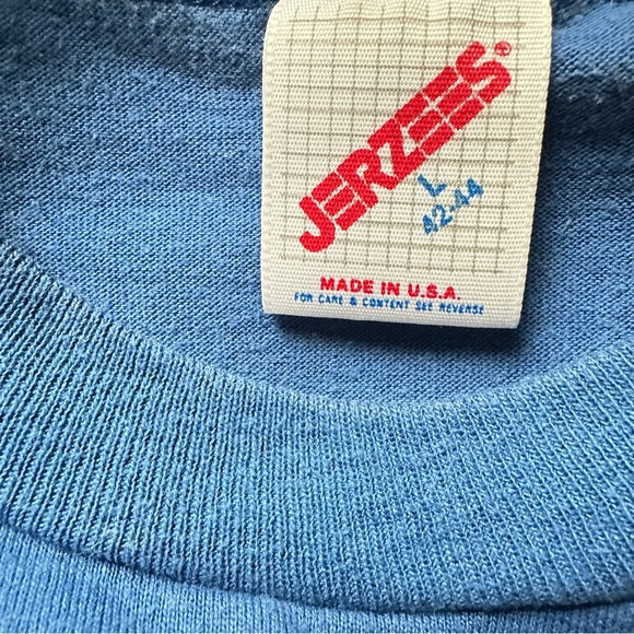  Jerzees Vintage Rare Find Mens Blue Graphic T-Shirt - Size Men’s Large, from PanacheProse