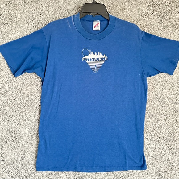  Jerzees Vintage Rare Find Mens Blue Graphic T-Shirt - Size Men’s Large, from PanacheProse