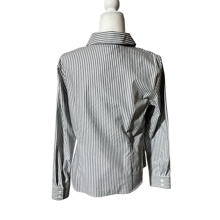 Jones New York Signature Gray & White Striped Button-Down Shirt – Size Women’s M, from PanacheProse