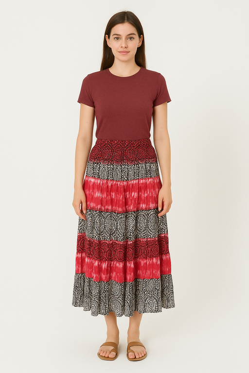 Kim Roger’s Women’s Cotton Multicolor MIDI  Elastic Waist Unlined Skirts - Size M,L,XL, from PanacheProse