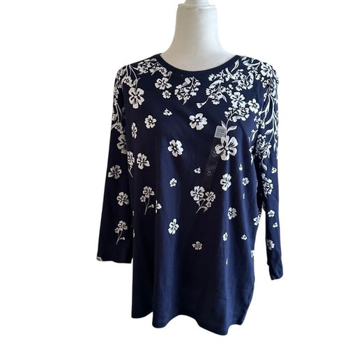 Kim Rogers  Soft Navy Floral Long Sleeve T-Shirt Women’s 100% Cotton - Size XL, from PanacheProse