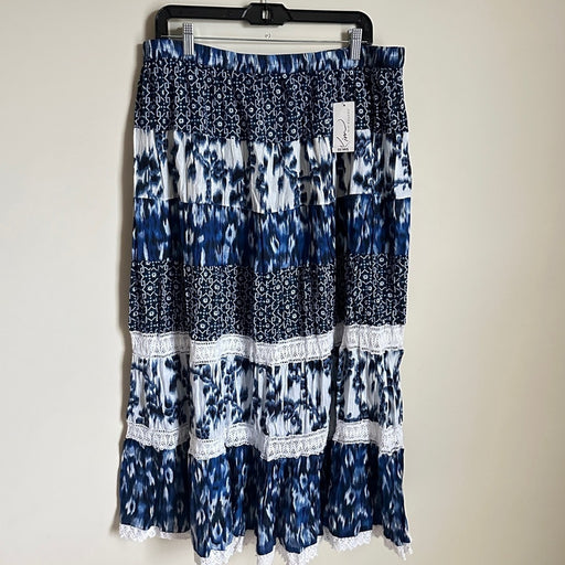 Kim Rogers Women’s 100% Cotton Lace Insert Unlined Elastic Waist Midi Skirt - Size XL, from PanacheProse