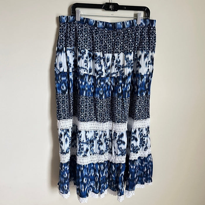 Kim Rogers Women’s 100% Cotton Lace Insert Unlined Elastic Waist Midi Skirt - Size XL, from PanacheProse