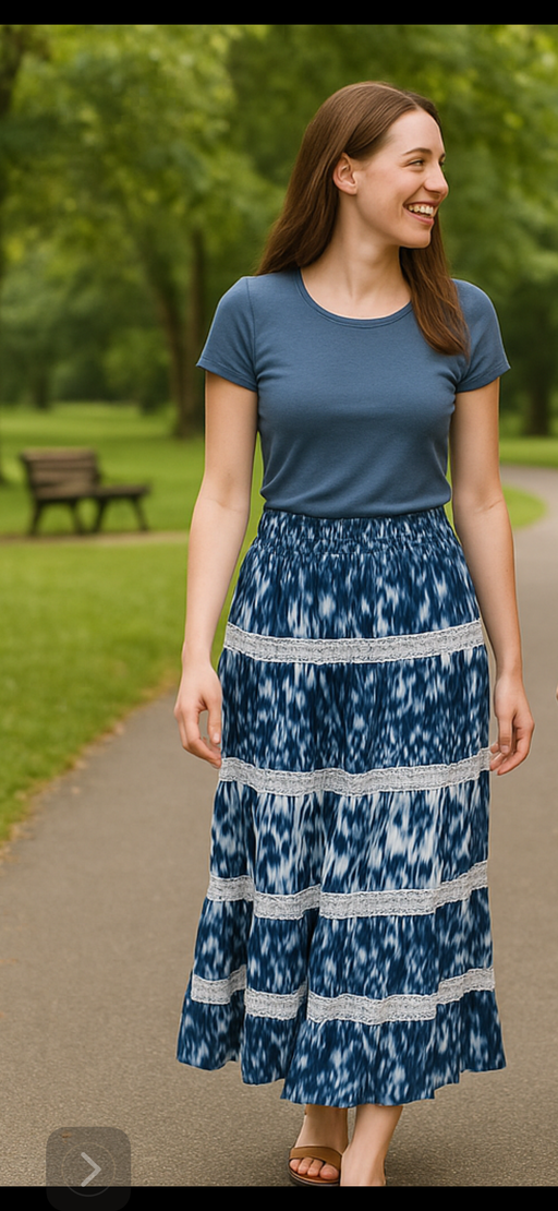 Kim Rogers Women’s 100% Cotton Lace Insert Unlined Elastic Waist Midi Skirt - Size XL, from PanacheProse