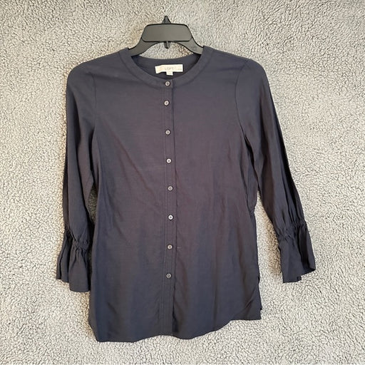 LOFT Petites Navy Women's 100% Cotton Blouse - Size Small Petite From PanacheProse