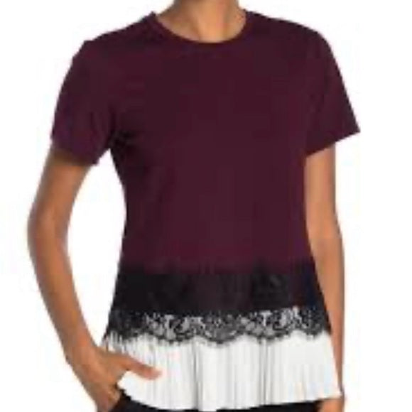 Laundry by Shelli Segal Women’s Short Sleeve Lace Insert Pleated T-Shirt - Size XS, from PanacheProse