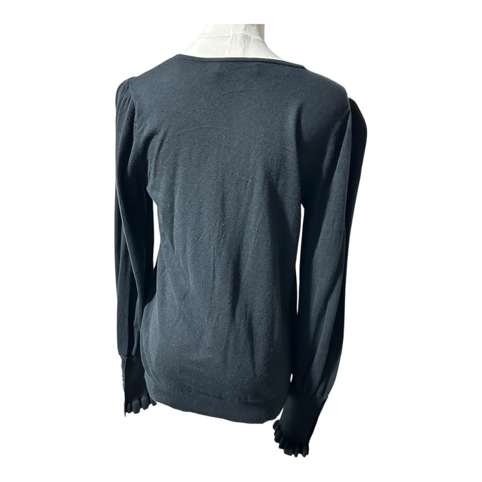 Lauren Ralph Lauren Women’s Black V-Neck Sweater Button Cuffs - Size Medium, from PanacheProse