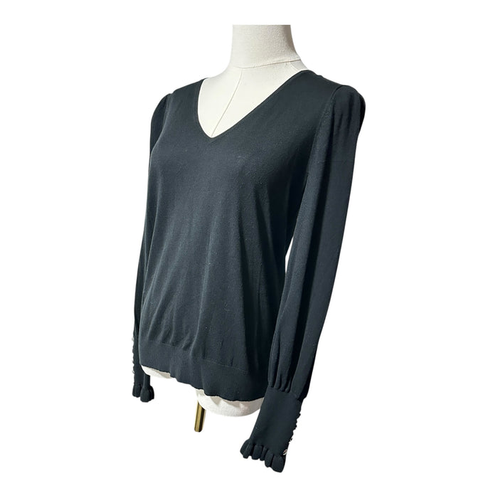 Lauren Ralph Lauren Women’s Black V-Neck Sweater Button Cuffs - Size Medium, from PanacheProse