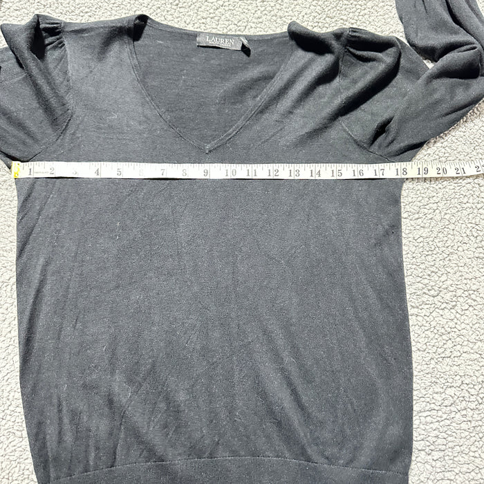 Lauren Ralph Lauren Women’s Black V-Neck Sweater Button Cuffs - Size Medium, from PanacheProse