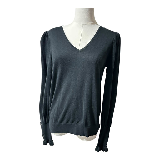 Lauren Ralph Lauren Women’s Black V-Neck Sweater Button Cuffs - Size Medium, from PanacheProse