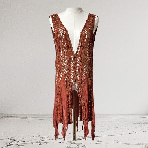“Life Isn’t Perfect but Your Fit Can Be” Rust Crochet Fringe Tank Top – Women’s 2X from PanacheProse