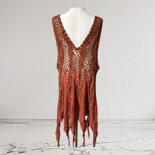 “Life Isn’t Perfect but Your Fit Can Be” Rust Crochet Fringe Tank Top – Women’s 2X from PanacheProse