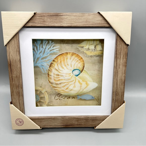 NWT Sea Shell Wall Art with Wooden Frame - Size 12" x 12", from PanacheProse