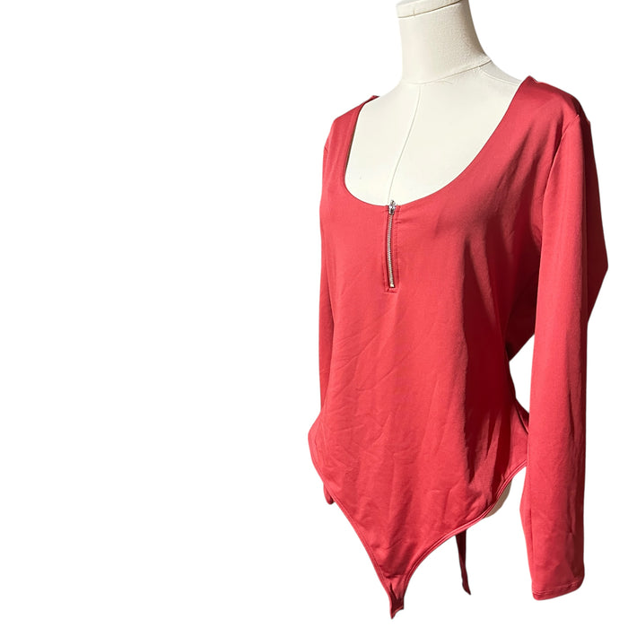 NY & C Red Long Sleeve Zip‑Front Bodysuit – Women’s XL from PanacheProse