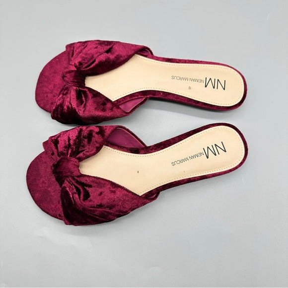 Neman Marcus Women's Burgundy Velvet Slide Sandals from PanacheProse