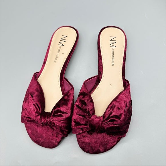 Neman Marcus Women's Burgundy Velvet Slide Sandals from PanacheProse