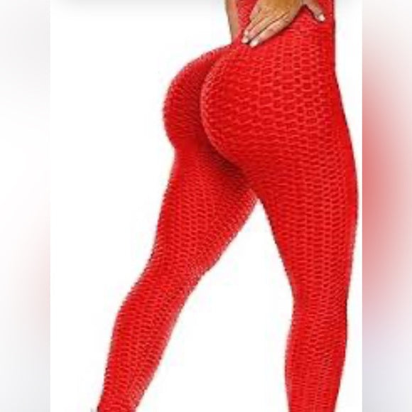 New Arrivals Red Textured Women's Leggings - From PanacheProse