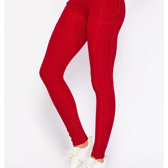 New Arrivals Red Textured Women's Leggings - From PanacheProse